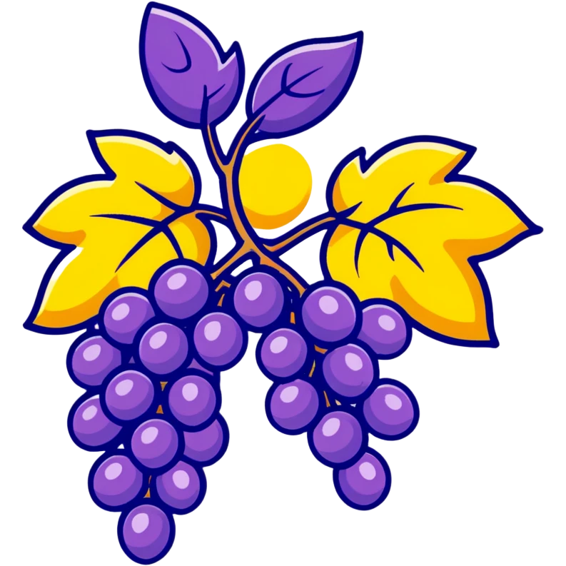purple shiny grapes on a cluster, sticker style emoji