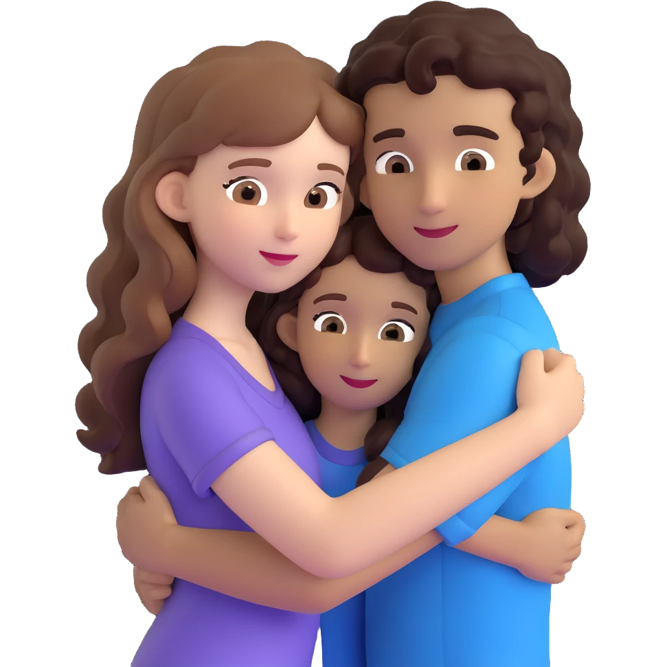 girl with long light brown hair and pale skin hugging a boy with black curly hair and tanned skin emoji