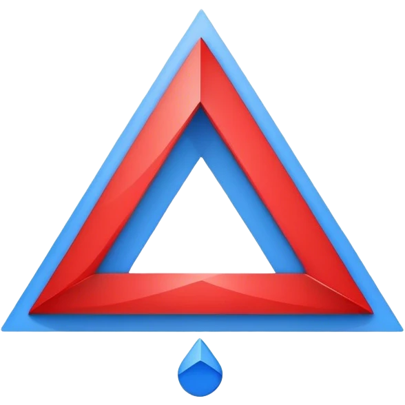 A red triangle on left, and a blue square on right. A center gray circular shape links the red triangle and blue square. The interlocking shapes form a design resembling the number 8 or an infinity symbol. emoji