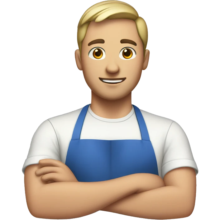guy with short hair in a blue apron cook emoji