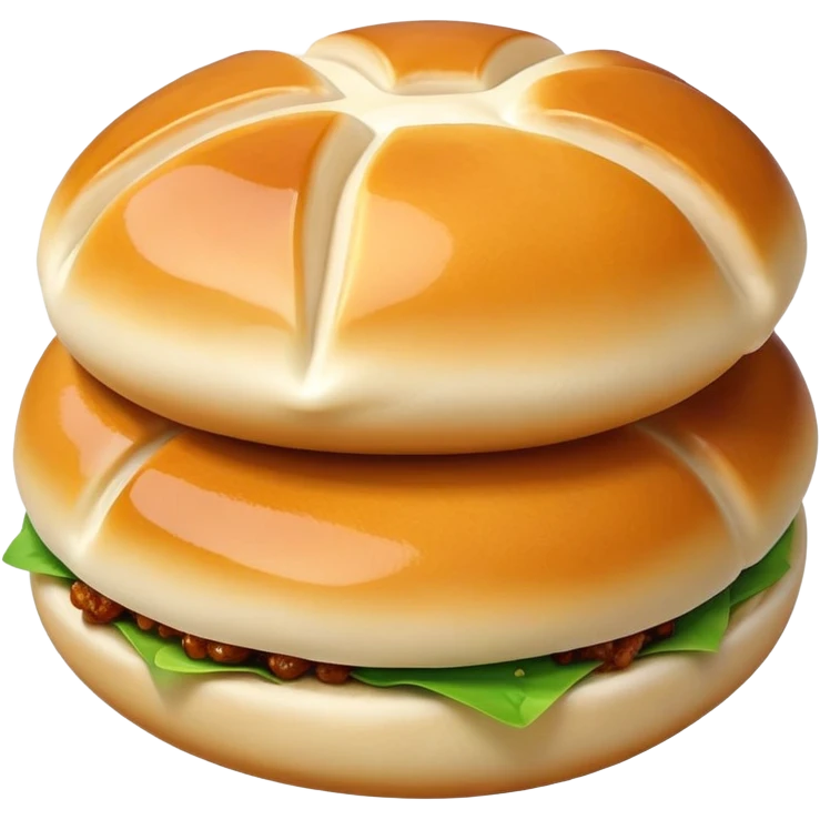 Shanghai pan-fried pork buns Shengjianbao with visible crispy bottom, simplified emoji style with bold outlines and bright colors, cartoon style juicy breakfast buns emoji