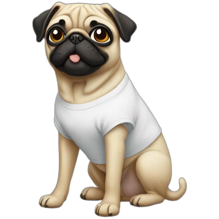 pug wearing a t-shirt emoji