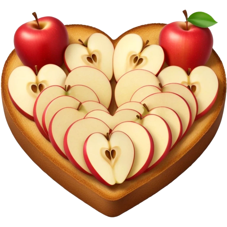 toast with apple slices on top, apples arranged in a heart shape, no text emoji