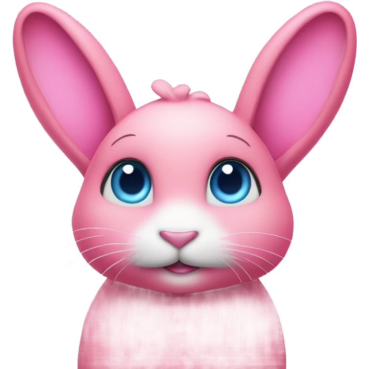Big pink bunny with big blue eyes wearing rainbows emoji