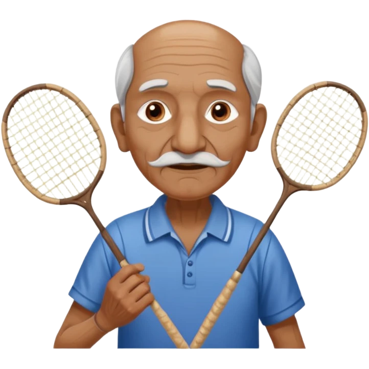 ancient guru india old man with 1 badminton racket emoji