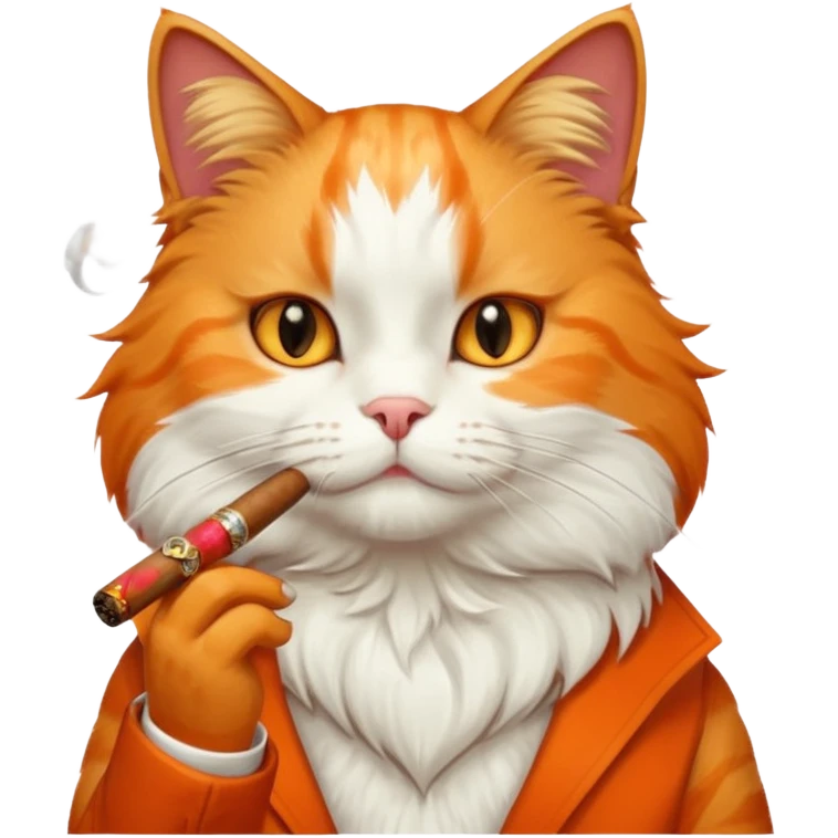 fluffy white and orange cat smoking a cigar emoji