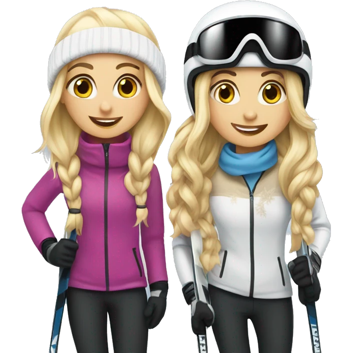 blonde and brunette skiing girls emoji