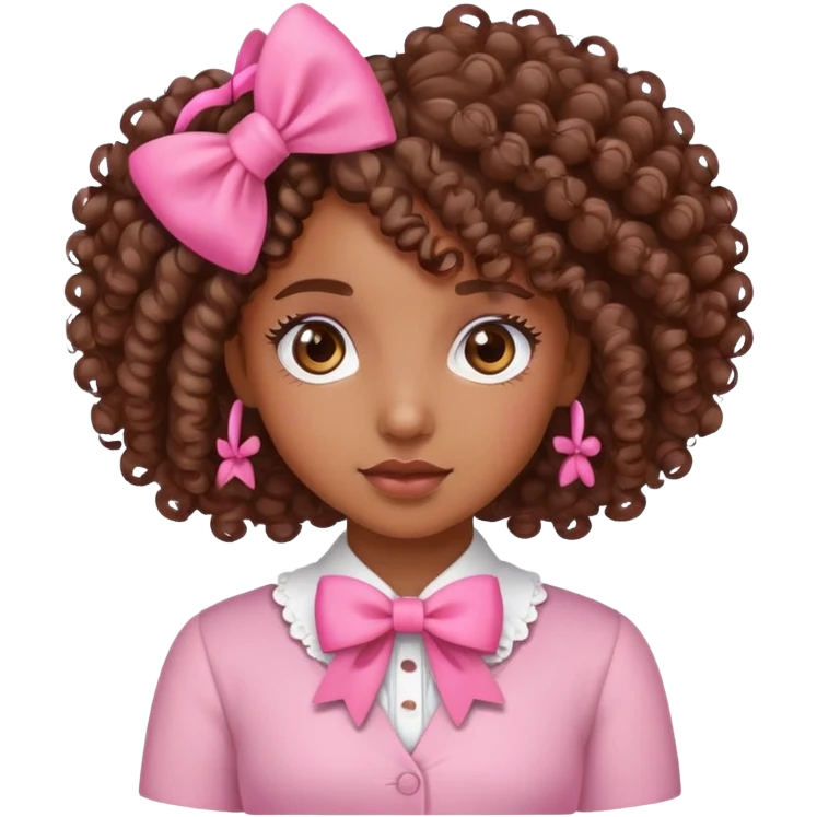 Brown skin girl with curly hair and a pink bow emoji