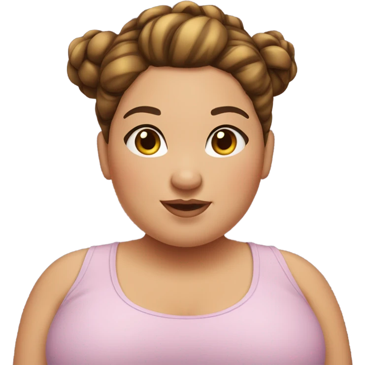 Chubby girl with highlighted brown hair in a high bun with freckles and hazel eyes  emoji