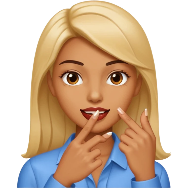 A normal human emoji with nails💅 this emoji but without the nail polish, a female with polished nails 💅, bite one of the index figure emoji