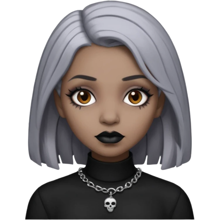 Light cool brown skin grey hair black lips goth girl emoji
