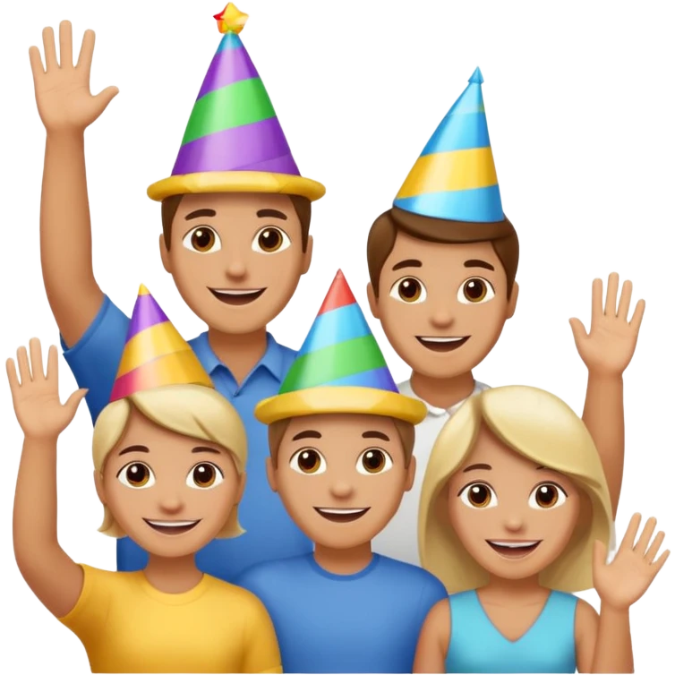 group of people happily returning, waving, welcoming vibe emoji