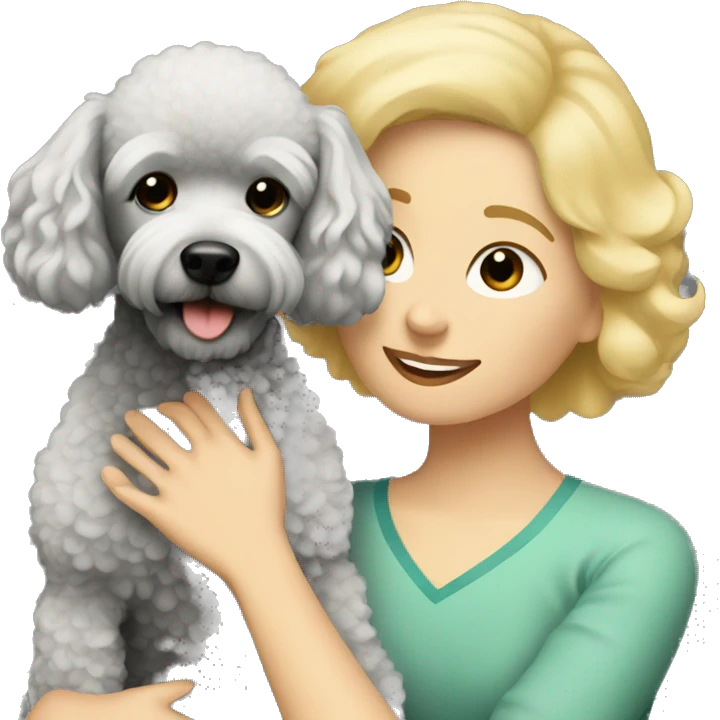  Short-Blonde-haired woman hugs her Poodle-Black-dog emoji