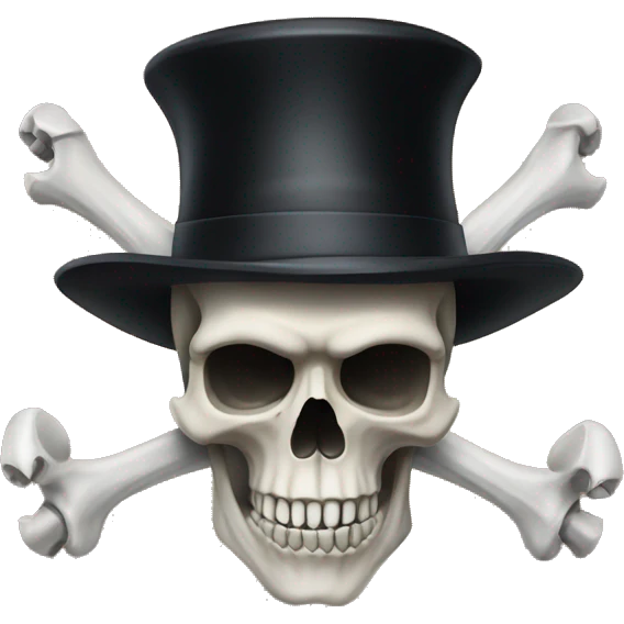 A skull face wearing a black hat with 2 bones in both hands of the skull. emoji