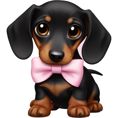 black with brown parts baby dachshund with a bow of the color baby pink emoji