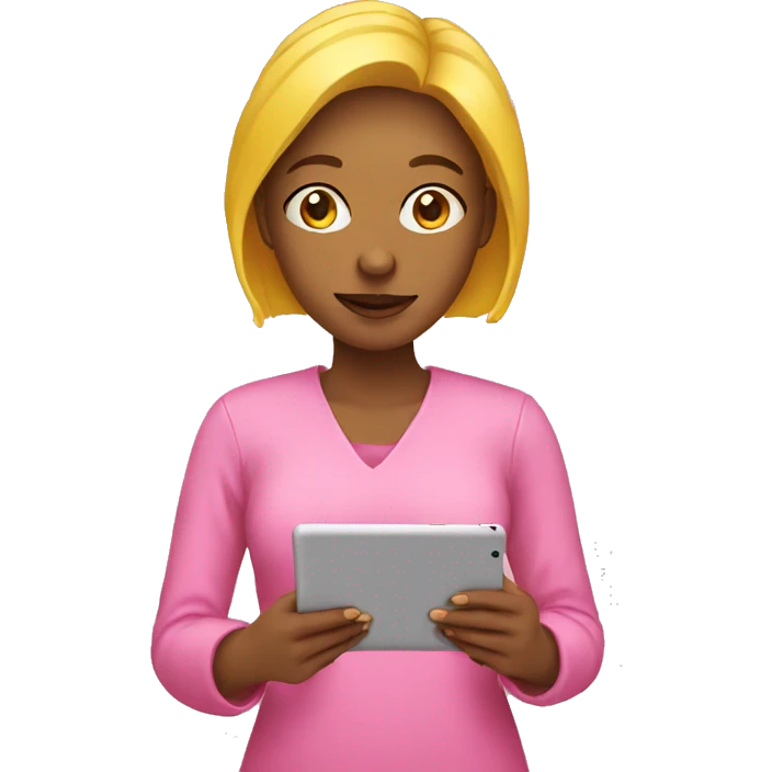 yellow woman wearing pink holding ipad emoji