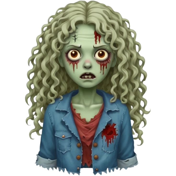 emoji de zumbi, com cabelo cacheado longo, uma mulher emoji