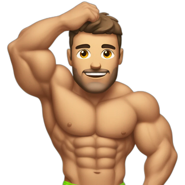 Shredded muscular manly man in swimsuit with 12 pack abs emoji