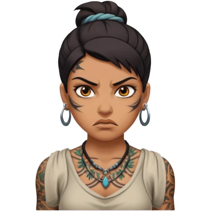 ancient angry girl Tattooed, not wearing necklace emoji