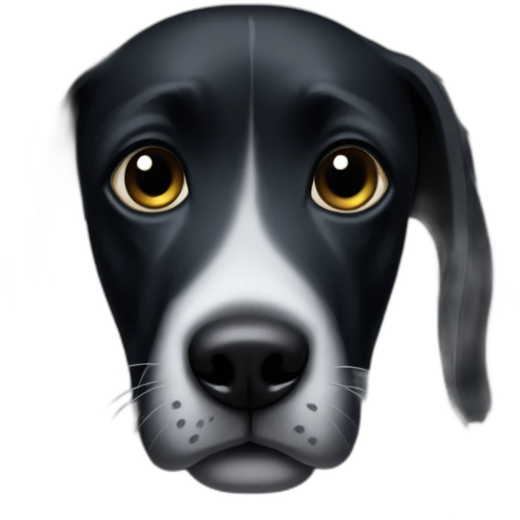 A black dog, with a black muzzle, with a white spot on his chest. With a long nose and floppy ears emoji