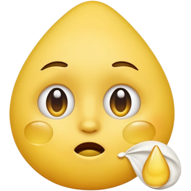 human-like yellow emoji face, round head, one big teardrop falling from the eye, large white tissue gently wiping the tear, apple emoji style, plain white background emoji