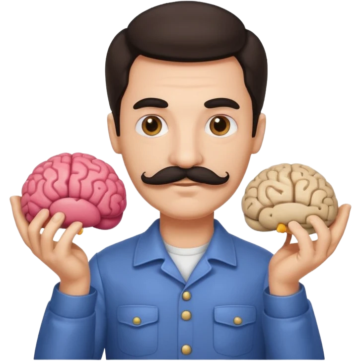 mustachioed man with dark hair holding a brain as an emoji different mustache  emoji