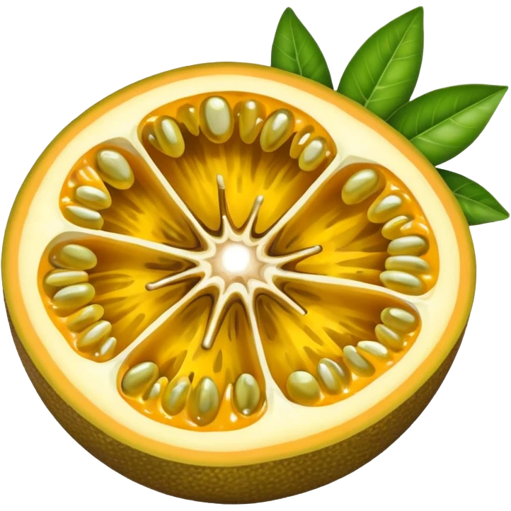 Create an emoji of an open, yellow passion fruit. emoji