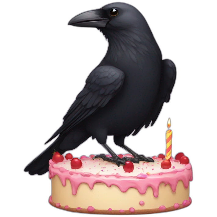 Crow with a Birthday cake emoji