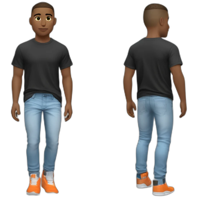 Un ado de couleur blanc avec un blowout taper brun et un t shirt thé North face full orange avec le logo blanc et une chaîne avec un pantalon jeans straigh et des Jordan black toe bleu clair emoji