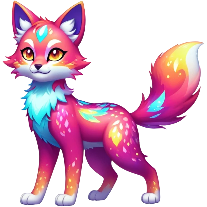 Vibrant multicolored neon-colored Falvie-Fionbri-creature-sparkle-feline-fursona, full body emoji