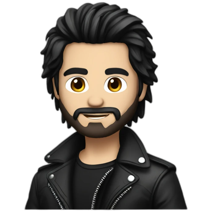 Handsome Boy rocker with Black and straight hair lether jacket short beard emoji