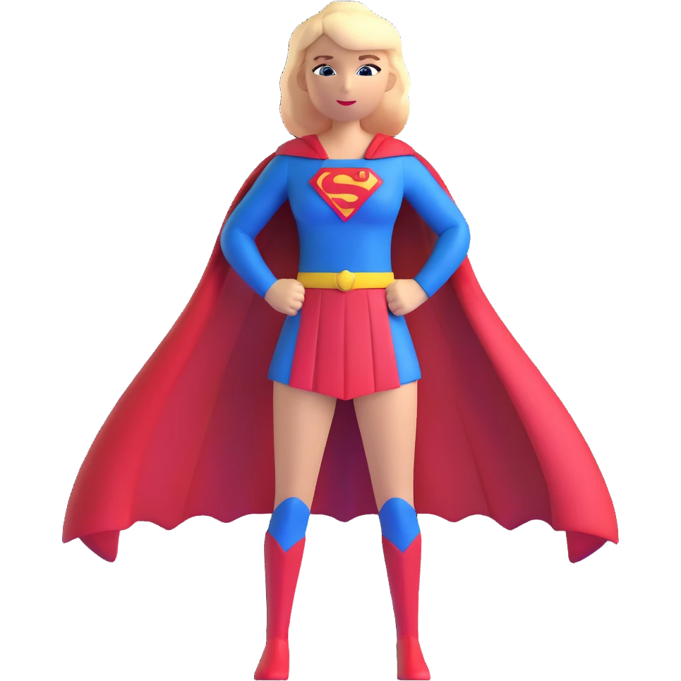 Supergirl superhero full body, blue suit with red cape and S emblem emoji