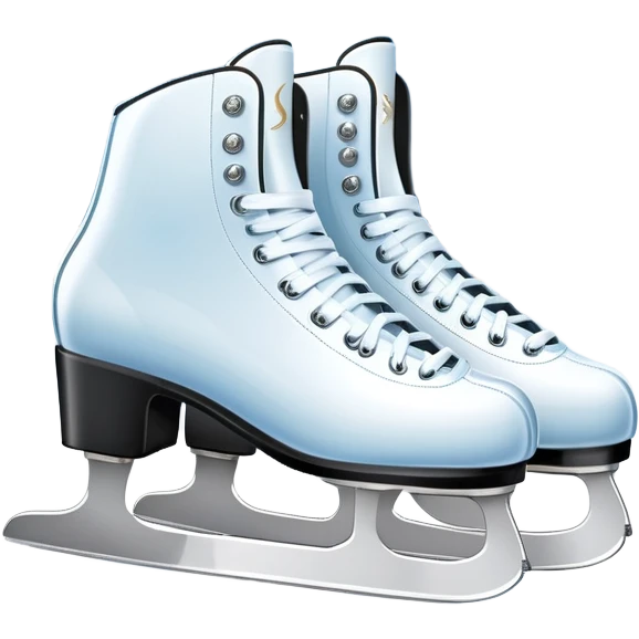 An icon featuring a pair of elegant figure skates standing on the smooth ice of a rink, with sparkling ice beneath them. The background shows a grand ice arena with bright lights and empty stands, highlighting the beauty and grace of figure skating. Transparent background. emoji