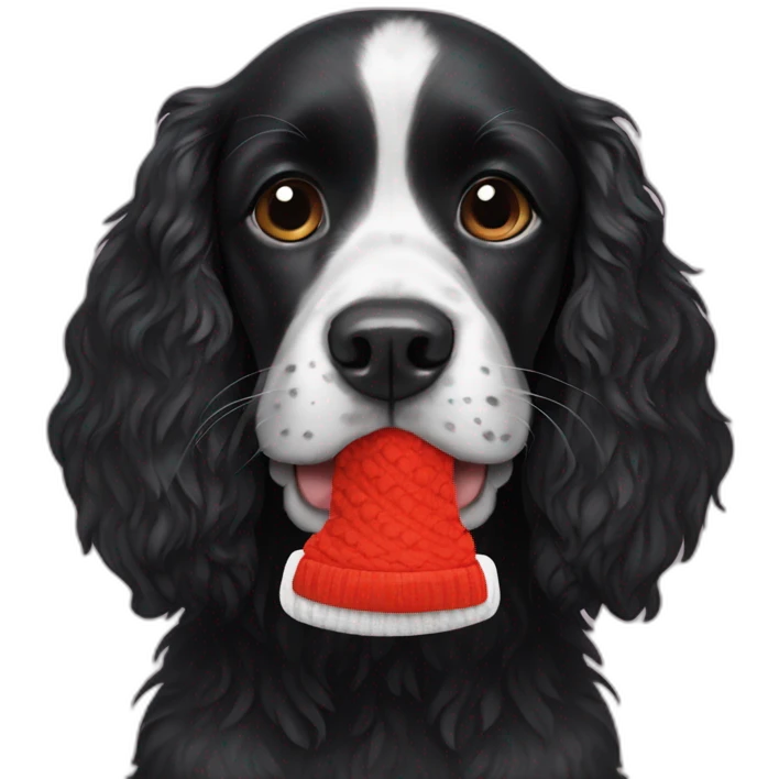 Black spaniel holding a sock emoji