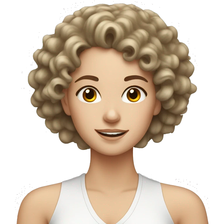 White girl with curly hair doing skincare emoji