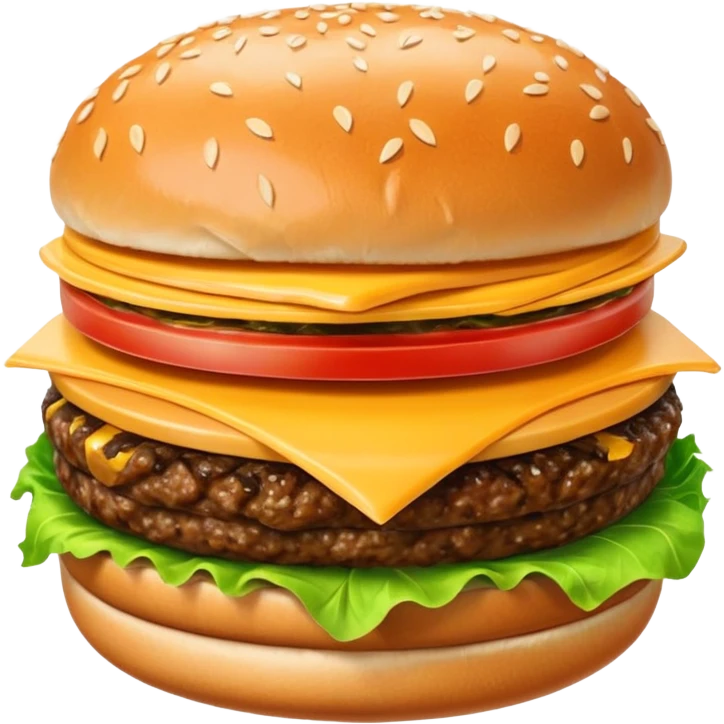 classic hamburger emoji with sesame seed bun, lettuce, tomato, cheese, beef patty emoji