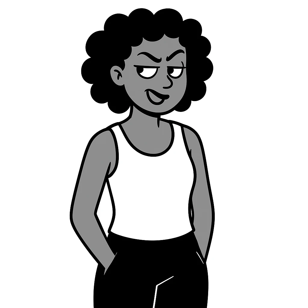Make the Jamaican woman's side eye expression sassier. The original style is doodle style, but since doodle style does not support editing, please keep the look consistent while enhancing the sassiness of the expression. emoji
