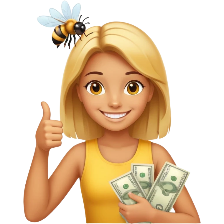 Girl ￼Bee with money shows thumbs up emoji