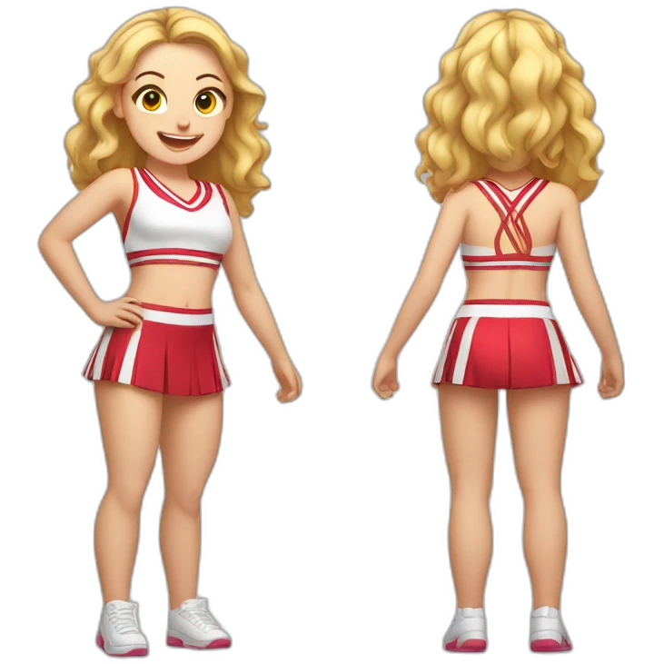 Full body Caucasian curvy cheerleader back and front views emoji