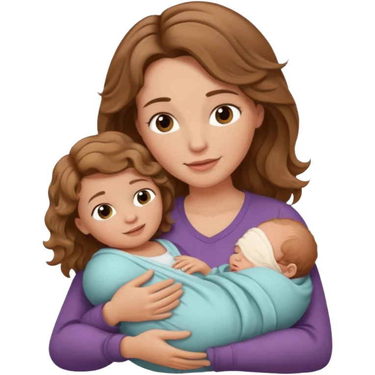 Light brown wavy haired mom with brown newborn baby emoji