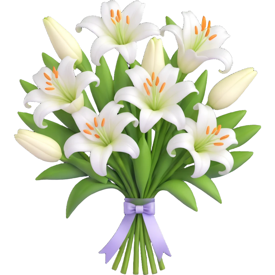 elegant bouquet of white lilies with ribbon emoji