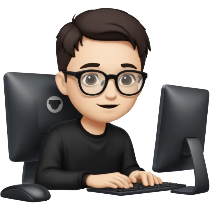 edgelord nerd, sitting at a computer, glasses reflecting the screen, dark aesthetic, fun emoji style emoji