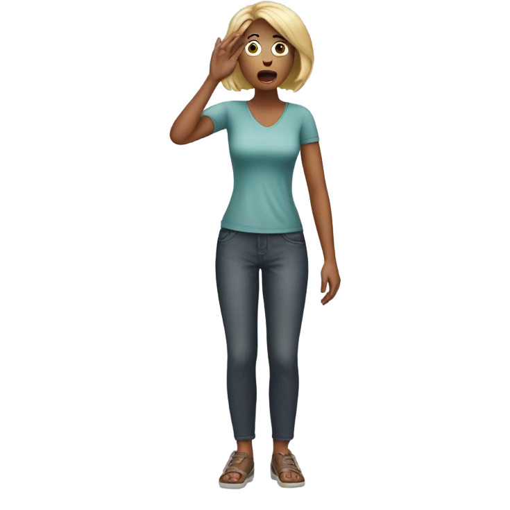 Woman shocked hand on her head full height emoji