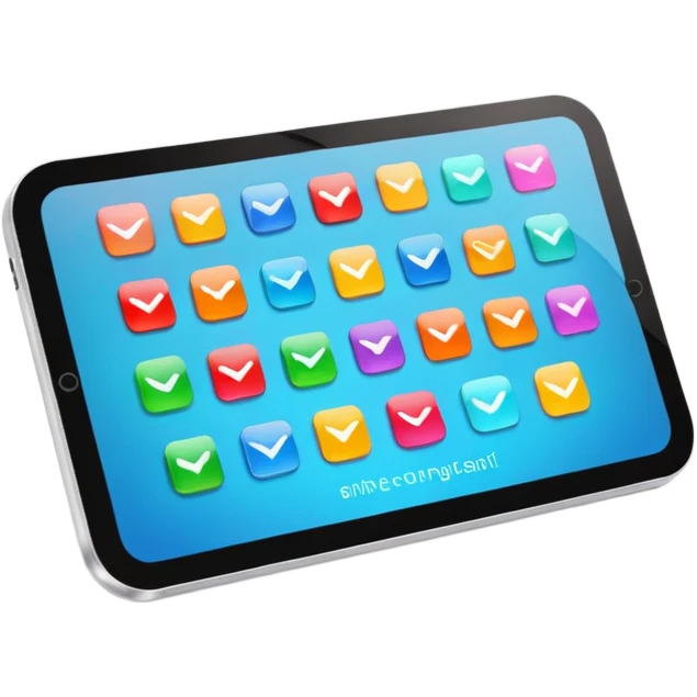 tablet with rounded corners, on the screen an online course emoji