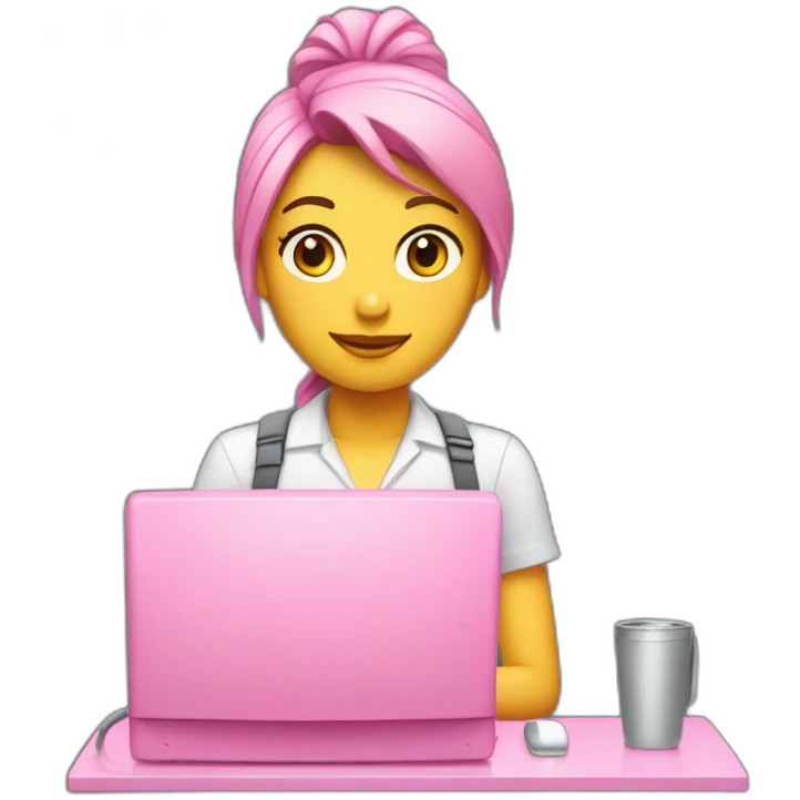 Chica y una computadora de apple rosa emoji