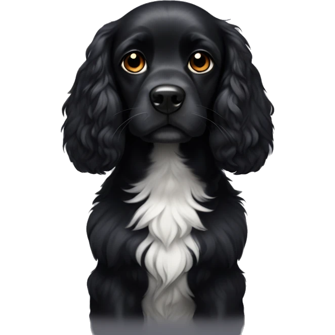 Small completely black spaniel with black fur on his whole face and white fur only on his chest emoji