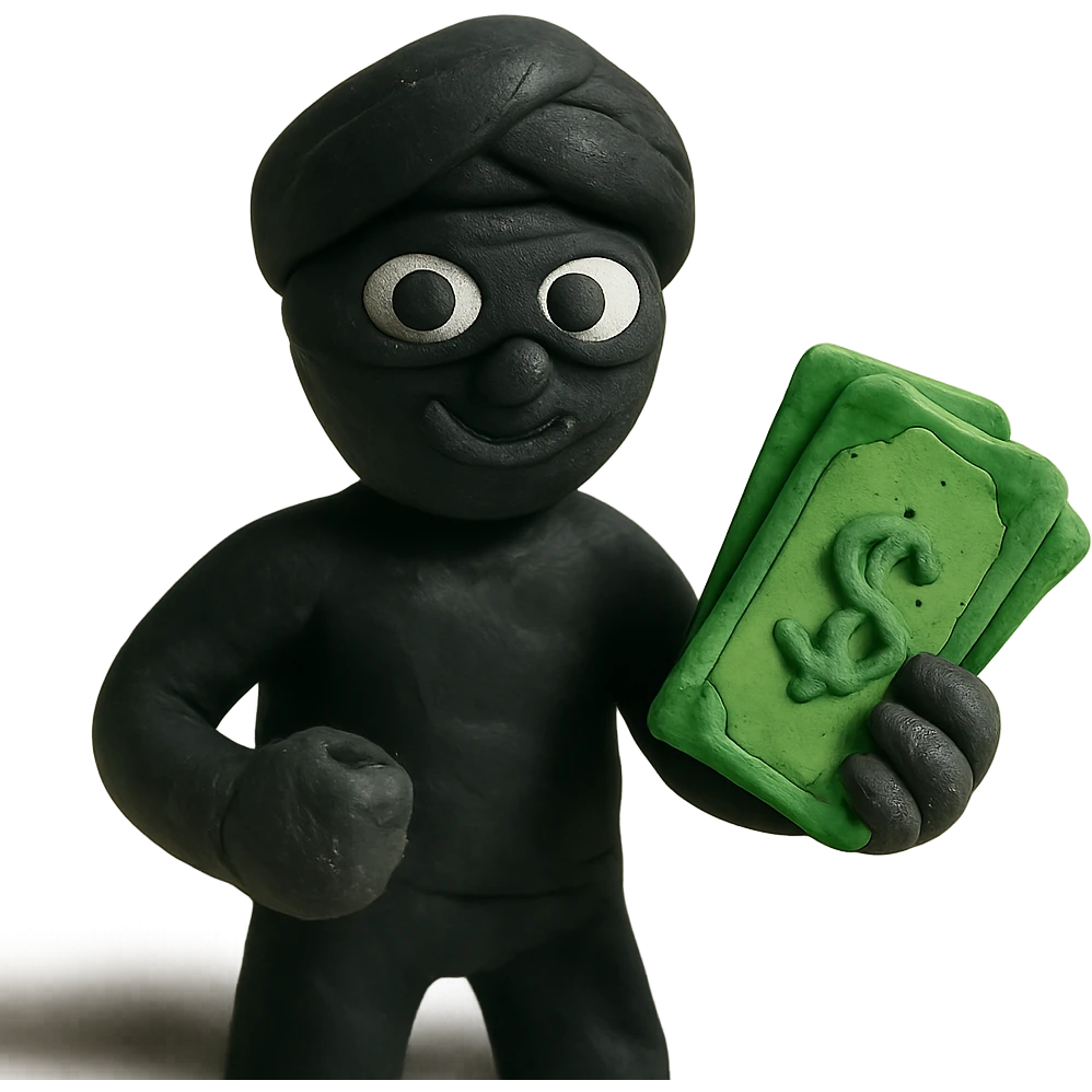 black robber holding cash, wearing a turban emoji