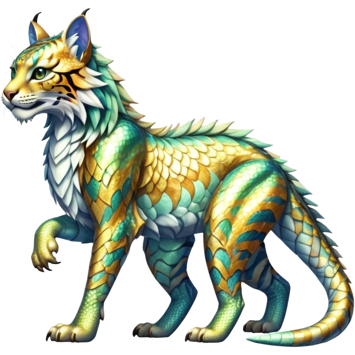 Shiny exotic iridescent Dragon-Tiger-type Lynx-Bobcat-Fakémon-creature full body emoji