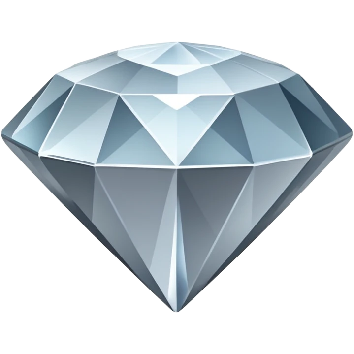 A faceted diamond emoji made of silver chrome, smooth reflective surfaces, soft metallic shine, minimalistic and clean design, iOS emoji style, centered on white background, soft studio lighting emoji