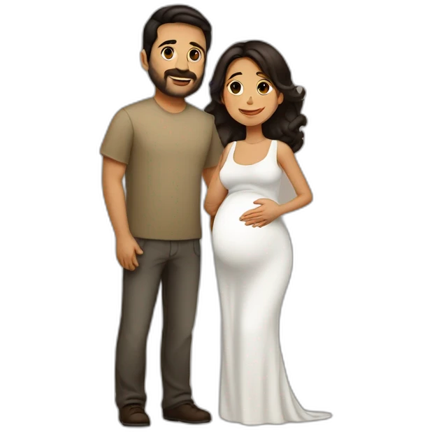 Latin Pregnant woman dark brown medium long hair and husband no mustache,not beard with short dark brown haircut emoji